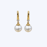 Mastoloni 14K Yellow Gold 9mm Freshwater Pearl .06ctw Diamond Linear Drop Earrings