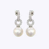 Mastoloni 18K White Gold .22ctw Diamond and 9-9.5mm Freshwater Pearl Dangle Earrings