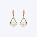 Mastoloni 14K Yellow Gold 7mm Freshwater Pearl .10ctw Diamond Drop Earrings