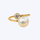 Mastoloni 14K Yellow Gold 9-9.5mm Freshwater Pearl and .25ctw Lab Diamond Bezel Ring - Sz 7