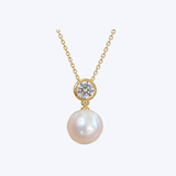 Mastoloni 14K Yellow Gold 9.5-10mm Freshwater Pearl and .50ctw Lab Diamond Bezel Necklace