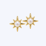 Mastoloni 14K Yellow Gold Link 3.5mm Freshwater Pearl Star Studs