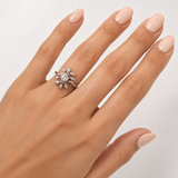 14K White Gold Vintage 0.23ctw Diamond Blossom Leaf Ring - 3.5/3.25gr (EST)