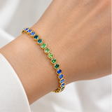 14K Yellow Gold 10.67ctw Ombre Green and Blue Sapphire Hexagon Bracelet - 7" (GEMMA)