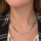 18k White Gold Ombre 16.17ctw Blue Sapphire and 4.77ctw Diamond Tennis Necklace - 17" (GEMMA)