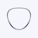 18k White Gold Ombre 16.17ctw Blue Sapphire and 4.77ctw Diamond Tennis Necklace - 17" (GEMMA)