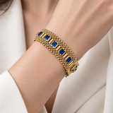 14k Yellow Gold .08ctw Diamond and 13ctw Sapphire Vintage Bracelet - 6.5" (EST)