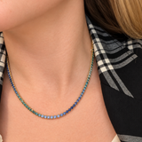 14k Yellow Gold Ombre 10.23ctw Blue and Green Sapphire Tennis Necklace - 17" (GEMMA)