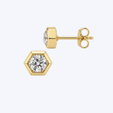 14K Yellow Gold 0.54ctw Diamond Bezel Hexagon Stud Earrings - (GEMMA)