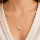 14K Yellow Gold Morganite and 0.06ctw Diamond Pendant Necklace - 16-18"/1.83gr (EST)