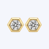 14K Yellow Gold 0.54ctw Diamond Bezel Hexagon Stud Earrings - (GEMMA)