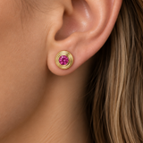 14K Yellow Gold 0.75ctw Pink Topaz Bezel Stud Earrings - (GEMMA)