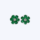 Ruchi 18K White Gold Jardin Flower .06ctw Diamond and 1.50ctw Emerald Stud Earrings