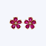 Ruchi 18K Yellow Gold Passion Flower .02ctw Diamond and 1.94ctw Ruby Stud Earrings