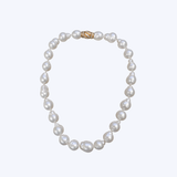 18K Yellow Gold 14-18 mm Large Baroque White Freshwater Cultured Pearl and Diamond Necklace - 21" (JBUD)