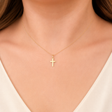 14K Yellow Gold Cross Pendant Necklace - 13.5"/0.58gr (EST)