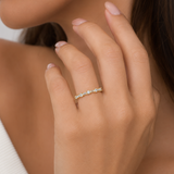 14K Yellow Gold Alternating Baguette & Round Diamond Semi-Eternity Band - 0.75ctw/7 (HD)