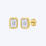 14K Yellow Gold .64ctw Emerald Diamond Bezel Stud - (HM)
