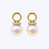 Mastoloni 18K Yellow Gold .16ctw Diamond and 9-9.5mm Freshwater Pearl Dangle Studs