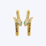 14K Yellow Gold .22ctw Diamond and .06ctw Emerald Snake 24mm Huggie Hoops - 24mm (R+J)