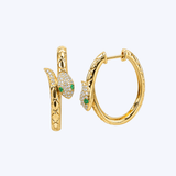 14K Yellow Gold .22ctw Diamond and .06ctw Emerald Snake 24mm Huggie Hoops - 24mm (R+J)