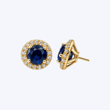 14K Yellow Gold 1.08ctw Sapphire and .09ctw Diamond Halo Stud Earring - 7.2mm (R+J)