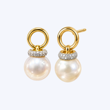 Mastoloni 18K Yellow Gold .16ctw Diamond and 9-9.5mm Freshwater Pearl Dangle Studs