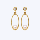 Mastoloni 14K Yellow Gold .03ctw Diamond and 5.5-6mm Freshwater Pearl Drop Earrings