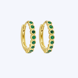 Bezel Lab-Grown Emerald Huggies