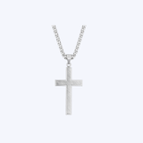 Sterling Silver 28mm Bead Blast Cross Pendant Necklace (STU)