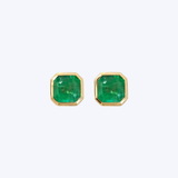 Goshwara 18K Yellow Gold 4.40ctw Emerald Cut Emerald Bezel Stud Earrings