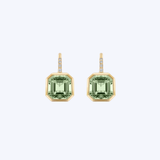 Goshwara 18K Yellow Gold Octagonal Prasiolite Bezel with Diamond Accent Drop Earrings - P-6.11/D-0.07