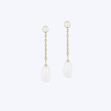 Goshwara 18K Yellow Gold Moon Quartz and Diamond Link Drop Earrings - DIA-0.41