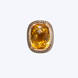 14K Rose Gold 9.52ct Cushion Cut Citrine and 0.11ct White & 0.14ct Champagne Diamond Double Halo Statement Ring - 7 (EST)