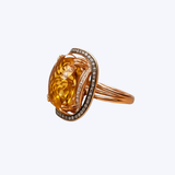 14K Rose Gold 9.52ct Cushion Cut Citrine and 0.11ct White & 0.14ct Champagne Diamond Double Halo Statement Ring - 7 (EST)