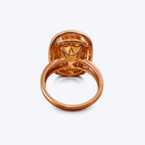 14K Rose Gold 9.52ct Cushion Cut Citrine and 0.11ct White & 0.14ct Champagne Diamond Double Halo Statement Ring - 7 (EST)