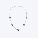 Mastoloni 18K White Gold 9-9.5mm Tahitian Pearl Diamond Station Necklace - 0.55ctw/16-18"