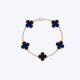 18K Yellow Gold 15mm Deep Navy Lapis Clover Station Bracelet - 7.5" (BCO)