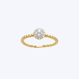 Mastoloni 14K Yellow Gold 5mm Freshwater Pearl and .10ctw Diamond Halo Beaded Ring