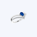 14K White Gold Pear Shape Sapphire and 0.17ctw Diamond Wing Ring - 7 (STU)