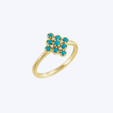 14K Yellow Gold Turquoise and 0.02ctw Diamond Geometric Cluster Ring - 6 (STU)