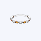 14K White Gold Bezel with Milgrain Alternating 0.44ctw Marquise Citrine and 0.23ctw Round Brilliant Diamond Ring - 6.5 (VANK)