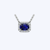 VLORA 14K White Gold 0.12ctw Diamond Cushion Halo and 0.95ctw Oval Sapphire Necklace - 16-18"