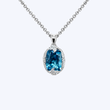 14K White Gold 8.00ctw London Blue Topaz & 0.45ctw Diamond Halo Pendant Necklace - 16” (HD)