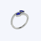 VLORA 14K White Gold 0.23ctw Diamond and 0.42ctw Pear Blue Sapphire Wrap Ring - 6.5