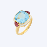 Gemma Collection Aquamarine & Rhodolite with White Enamel Accents Ring
