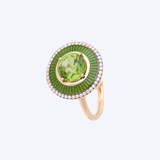 Mina Collection Kiwi Green Enamel with Peridot and Diamond Halo Ring