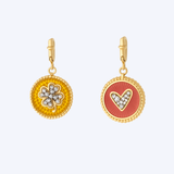 Kastak Collection Double Face Red Snapper Heart and Yellow Enamel Clover Diamond Charm