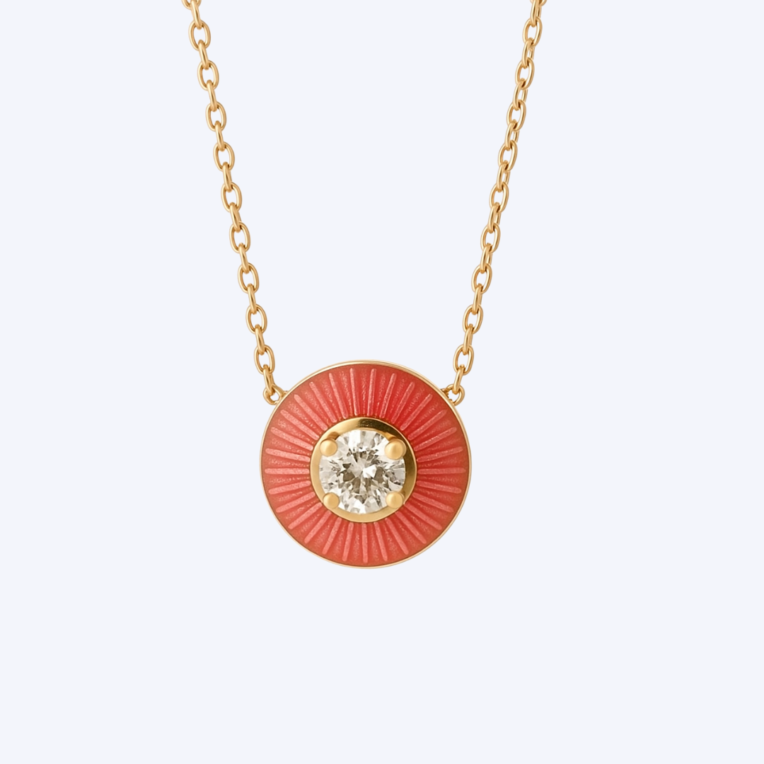 Mina Collection Petite Kiwi Green Enamel Set with Diamond Circle Pendant