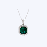 Stanton Color 18K White Gold 4.78ctw Green Tourmaline and 0.27ctw Diamond Halo Pendant - 18"Necklace